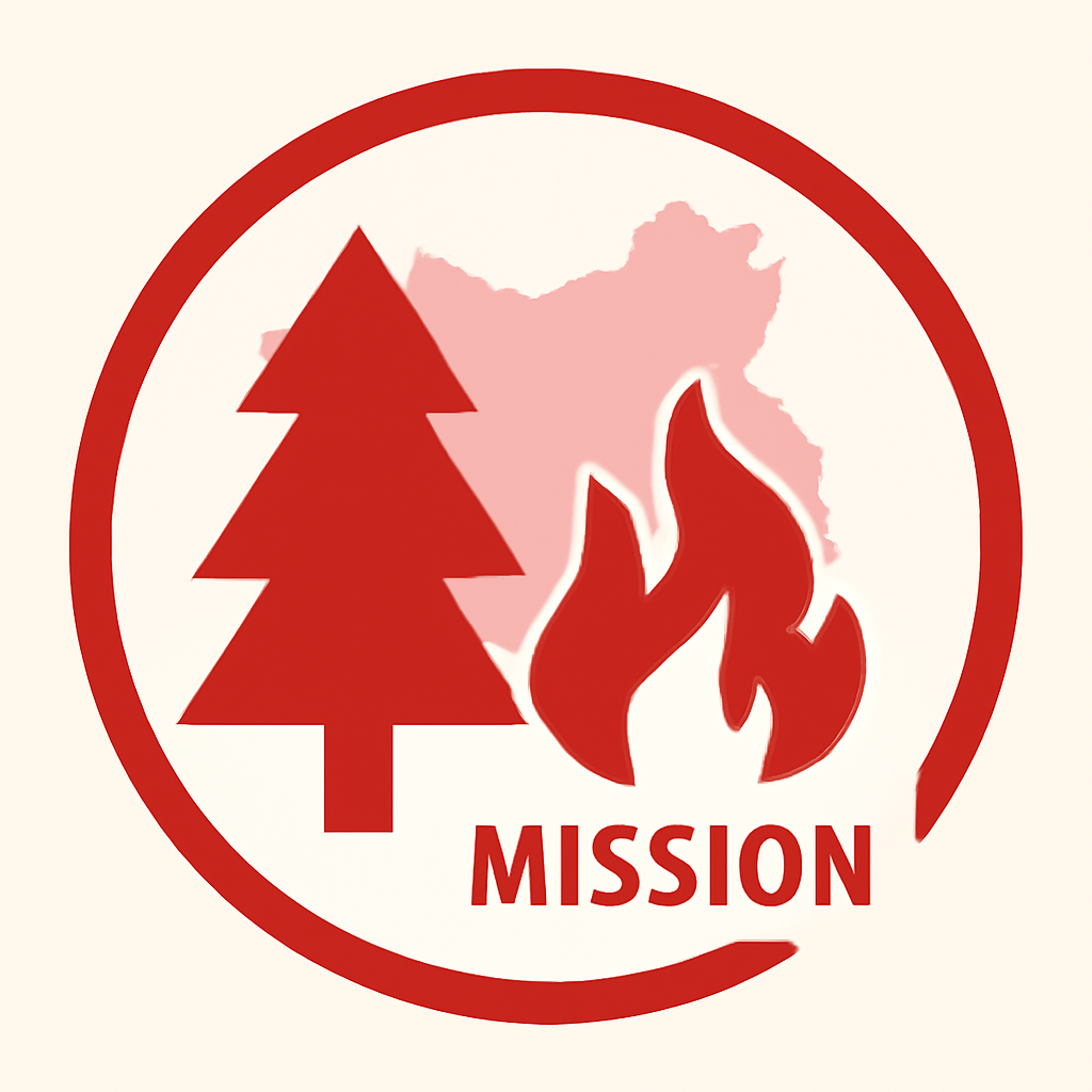 Auf dem Bild sind eine stilisierter Baum, die Kontur des Landes Brandenburg, eine Flamme und der Hinweis auf "Mission" zu sehen